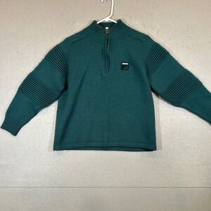 Fila Sweater XS Vintage Quarter Zip Knit Green Ribbed Sleeves